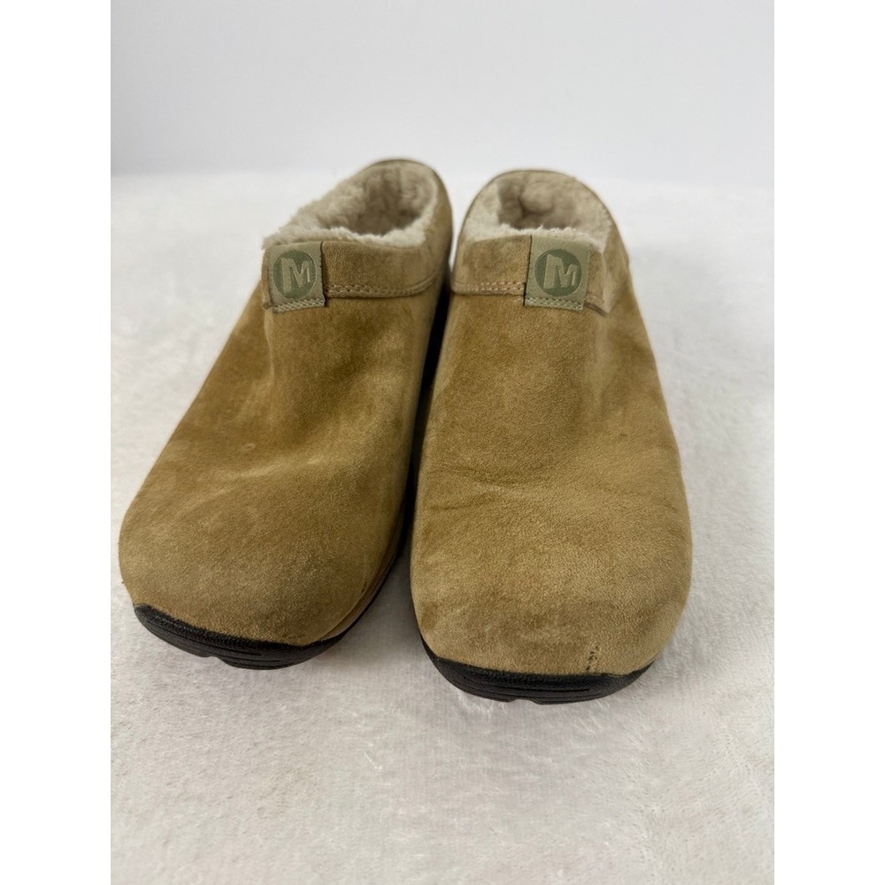 Merrell Encore Ice Clouds Womens 10 Suede Mules Shoes Tan Fur Lined
